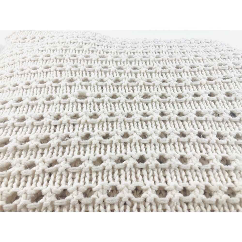 Handmade Afghan Throw Blanket Fringe Cream Ivory Cottage Crochet Knitted Ecru Wh - Picture 4 of 8